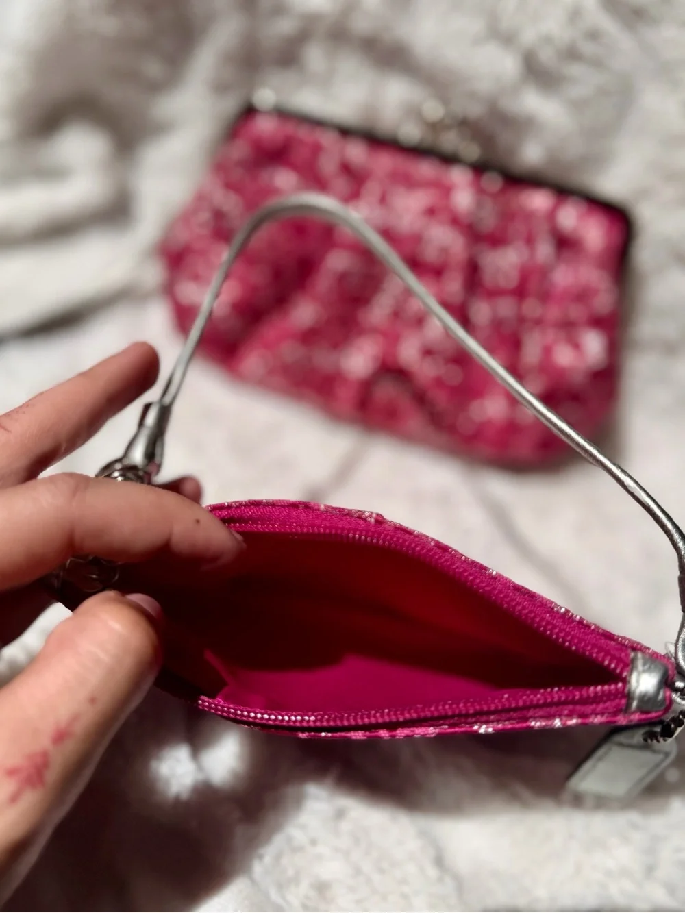 NWT Coach Raspberry Lurex Wristlet and Kisslock Pouch Duo